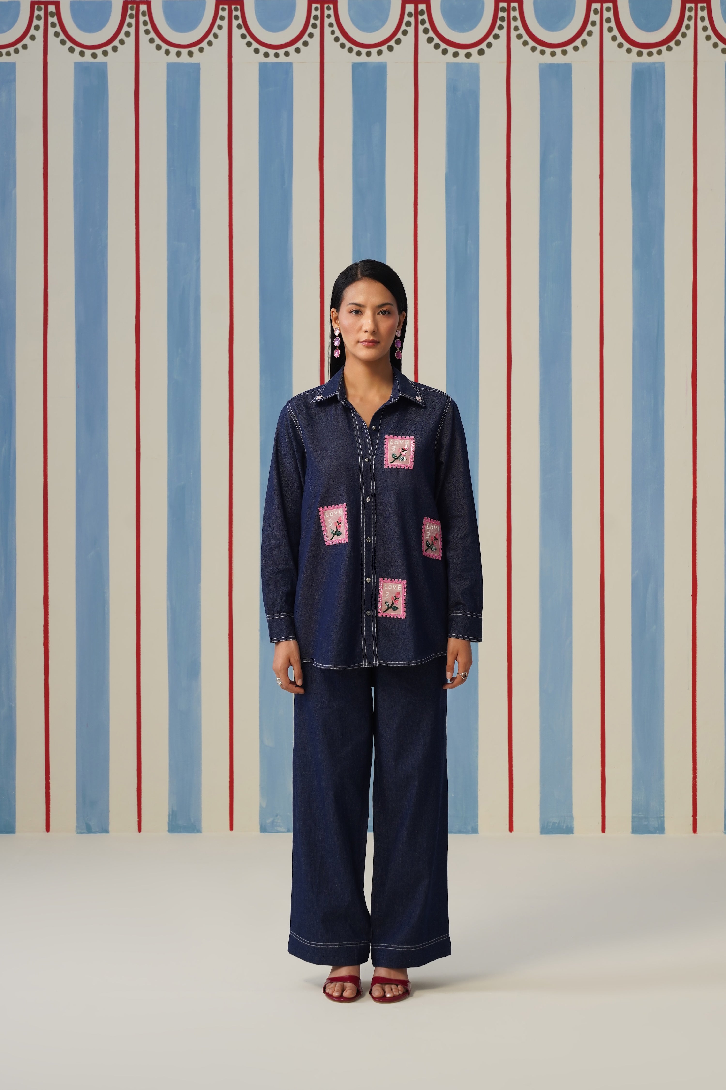 Love Post Denim Coord Set
