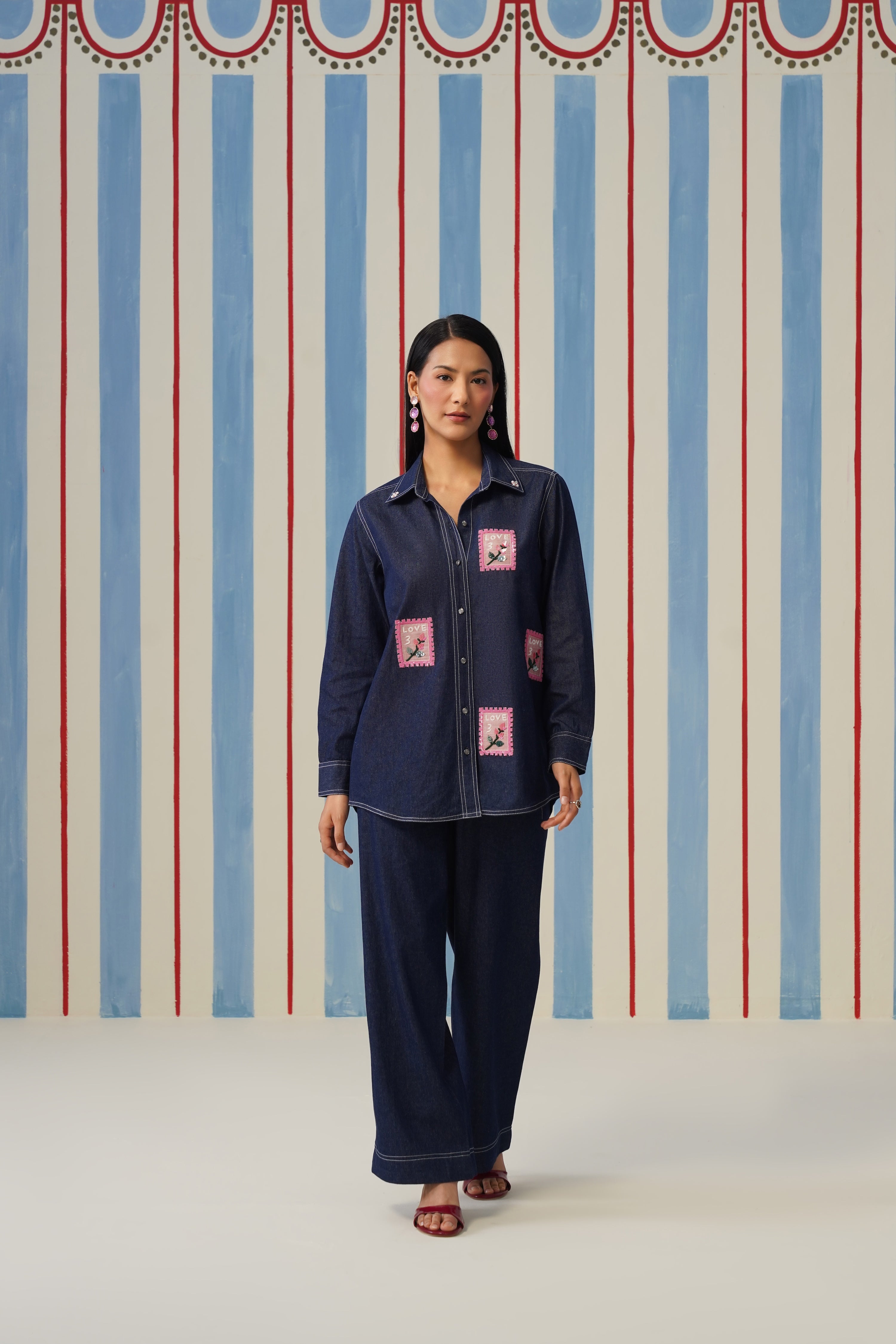 Love Post Denim Coord Set